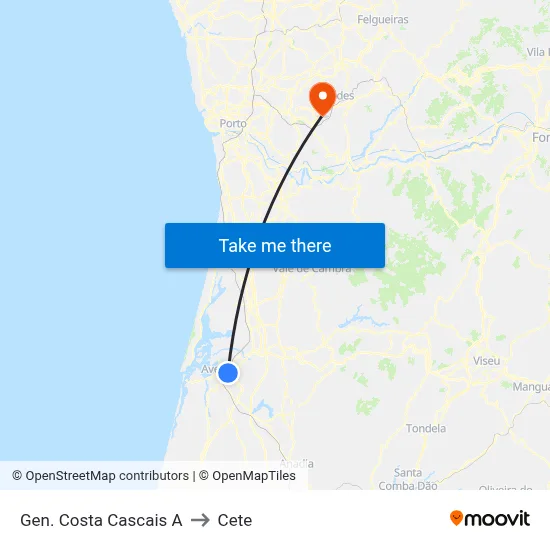 Gen. Costa Cascais A to Cete map