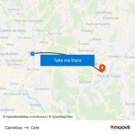 Camélias to Cete map