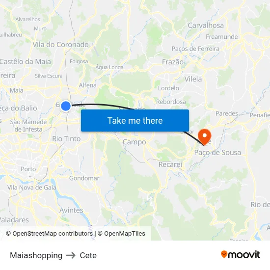 Maiashopping to Cete map