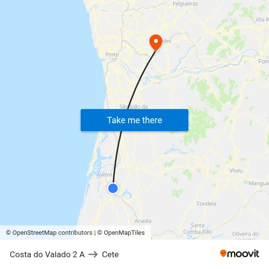 Costa do Valado 2 A to Cete map
