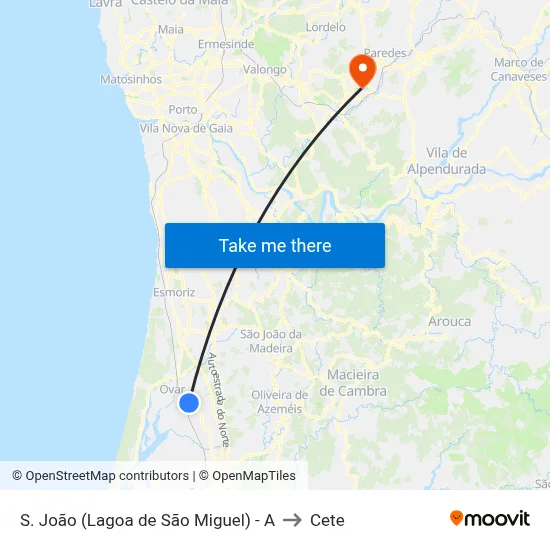 S. João (Lagoa de São Miguel) - A to Cete map