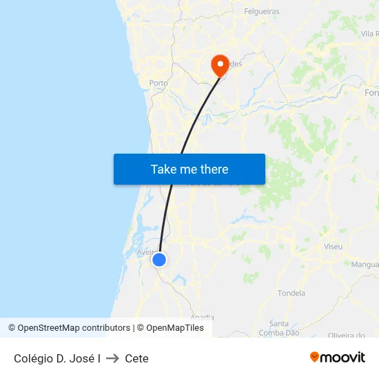 Colégio D. José I to Cete map