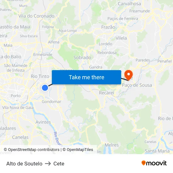 Alto de Soutelo to Cete map