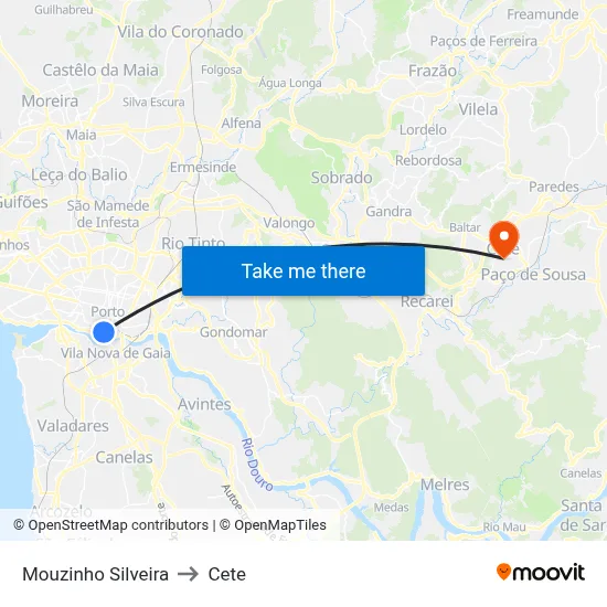 Mouzinho Silveira to Cete map
