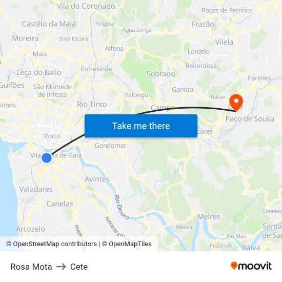 Rosa Mota to Cete map