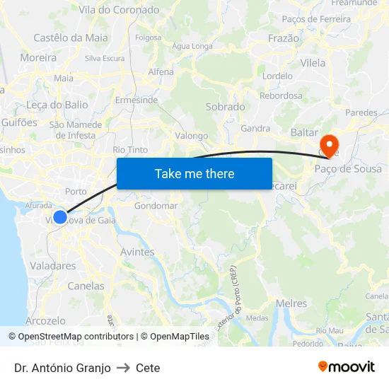 Dr. António Granjo to Cete map