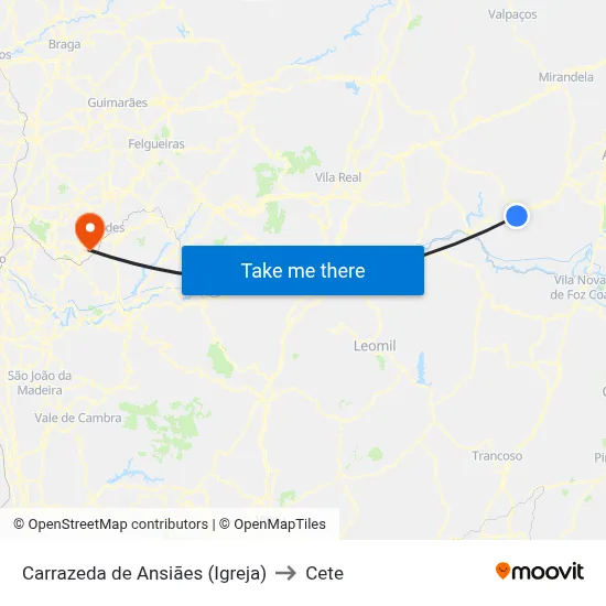 Carrazeda de Ansiães (Igreja) to Cete map
