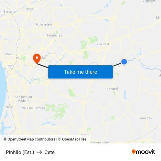 Pinhão (Est.) to Cete map