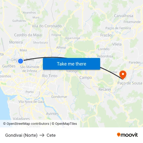 Gondivai (Norte) to Cete map