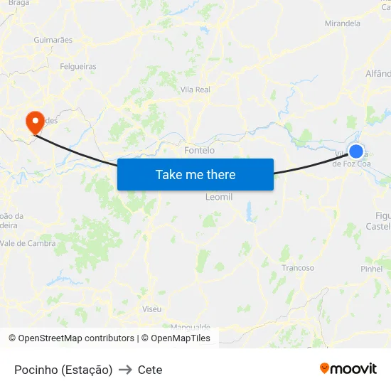 Pocinho (Estação) to Cete map