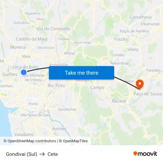 Gondivai (Sul) to Cete map