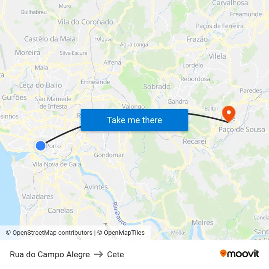 Rua do Campo Alegre to Cete map