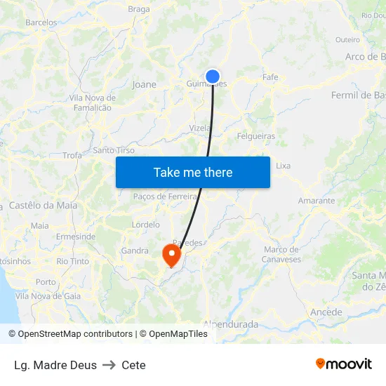 Lg. Madre Deus to Cete map