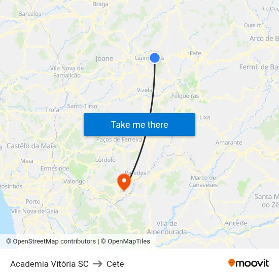 Academia Vitória SC to Cete map