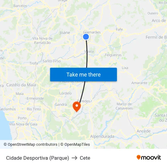 Cidade Desportiva (Parque) to Cete map