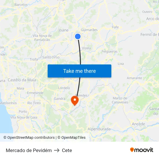 Mercado de Pevidém to Cete map