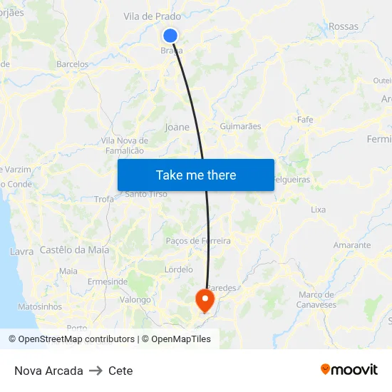 Nova Arcada to Cete map