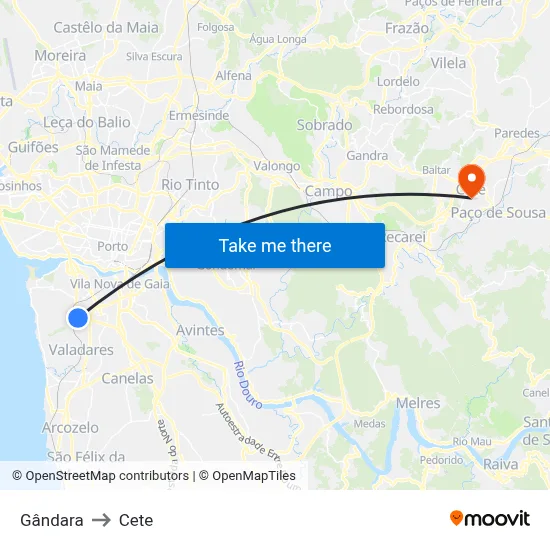 Gândara to Cete map