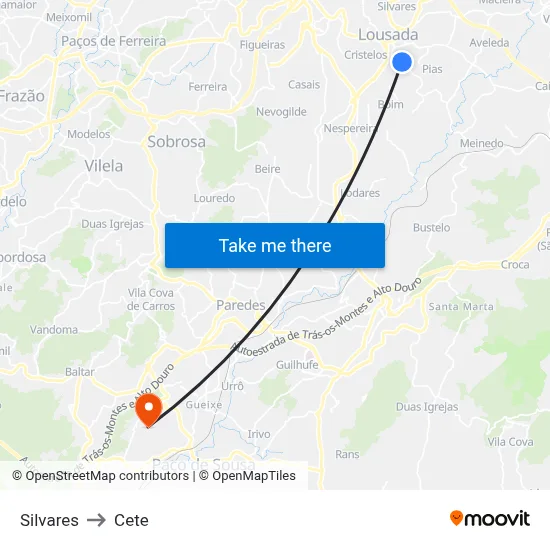 Silvares to Cete map