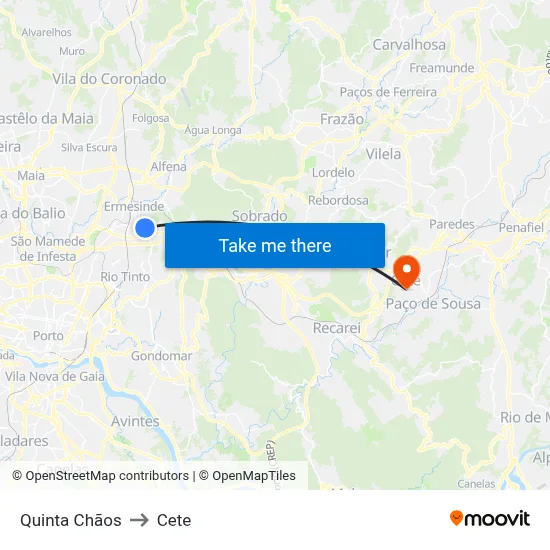 Quinta Chãos to Cete map