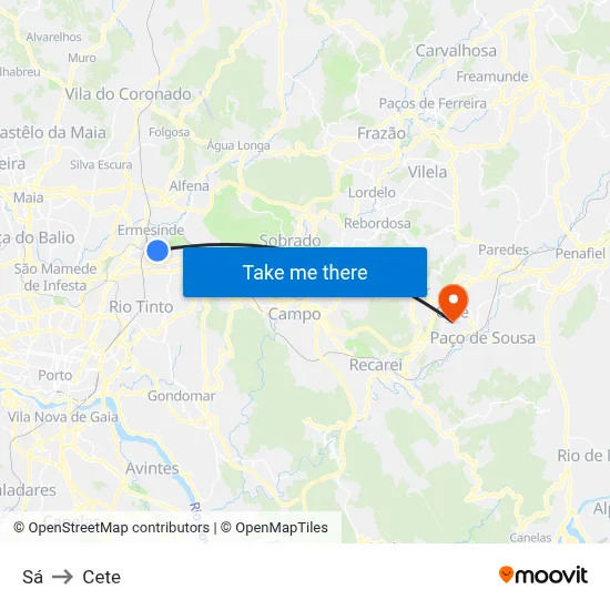 Sá to Cete map