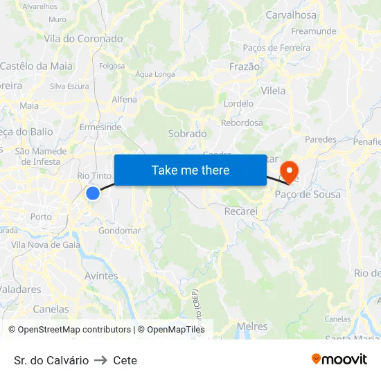Sr. do Calvário to Cete map