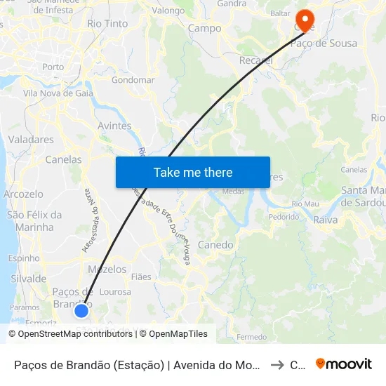 Paços de Brandão (Estação) | Avenida do Monte de Cima to Cete map