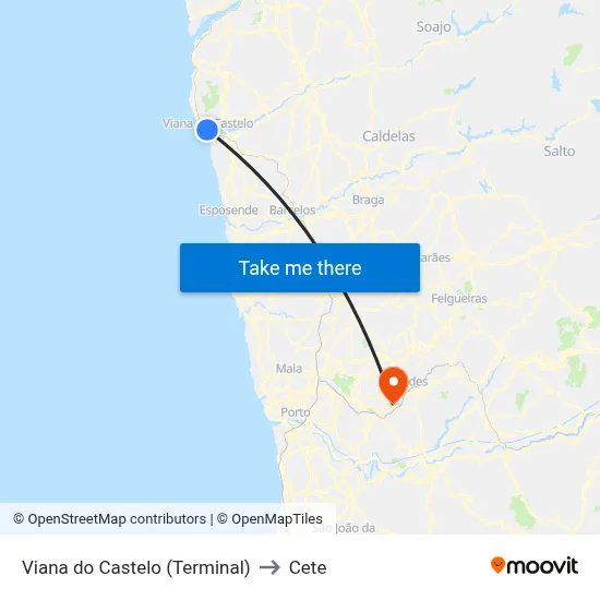 Viana do Castelo (Terminal) to Cete map