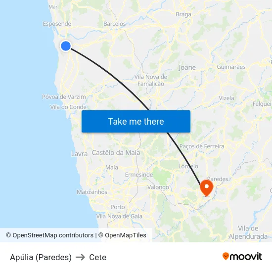 Apúlia (Paredes) to Cete map