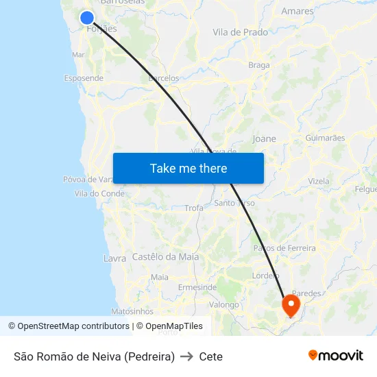 São Romão de Neiva (Pedreira) to Cete map