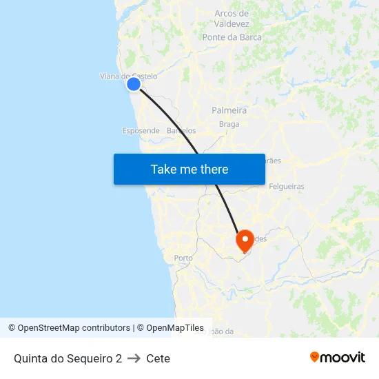 Quinta do Sequeiro 2 to Cete map