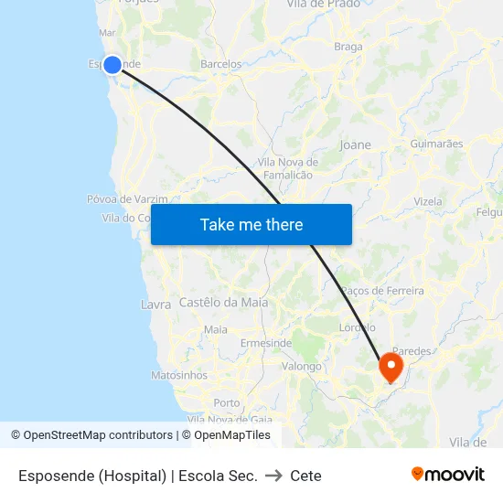 Esposende (Hospital) | Escola Sec. to Cete map