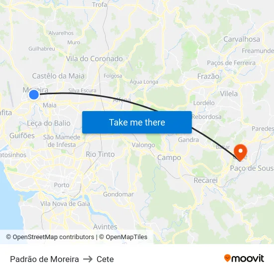Padrão de Moreira to Cete map