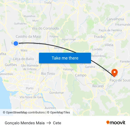Gonçalo Mendes Maia to Cete map