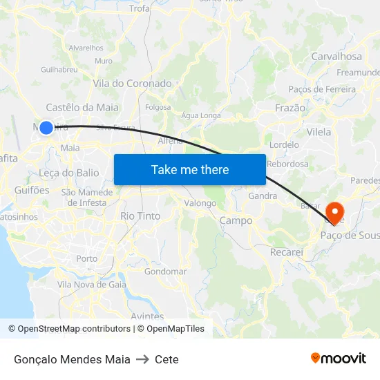 Gonçalo Mendes Maia to Cete map