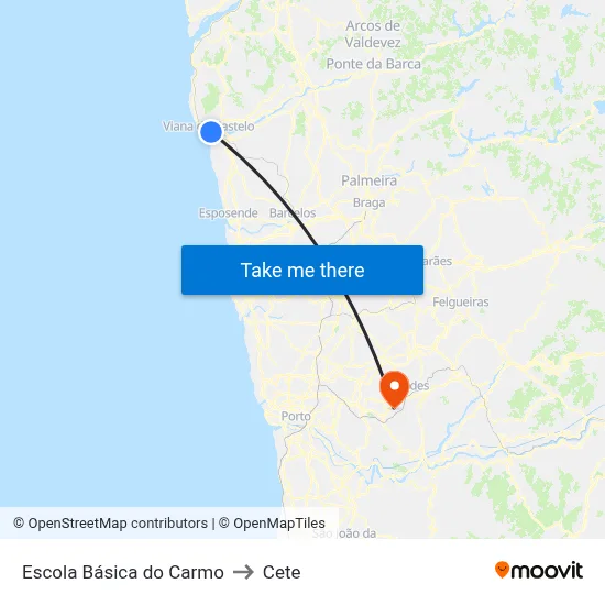 Escola Básica do Carmo to Cete map