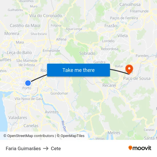 Faria Guimarães to Cete map