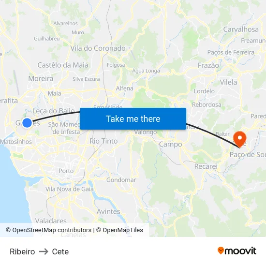 Ribeiro to Cete map