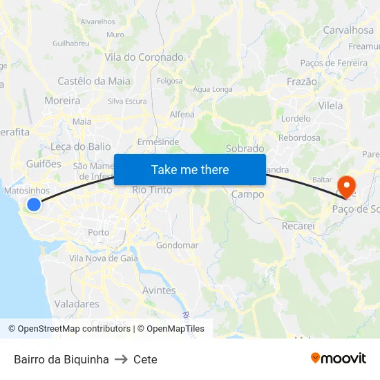 Bairro da Biquinha to Cete map
