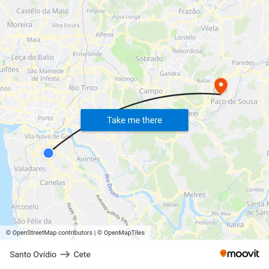 Santo Ovídio to Cete map