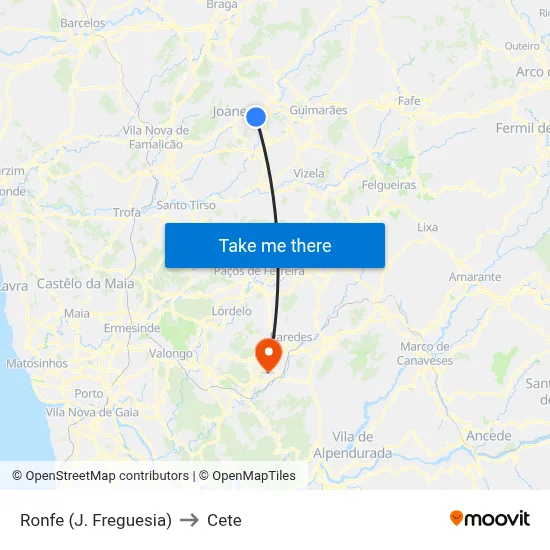 Ronfe (J. Freguesia) to Cete map