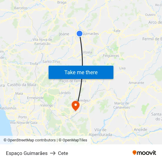 Espaço Guimarães to Cete map