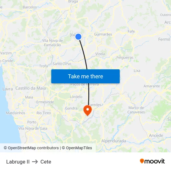 Labruge II to Cete map