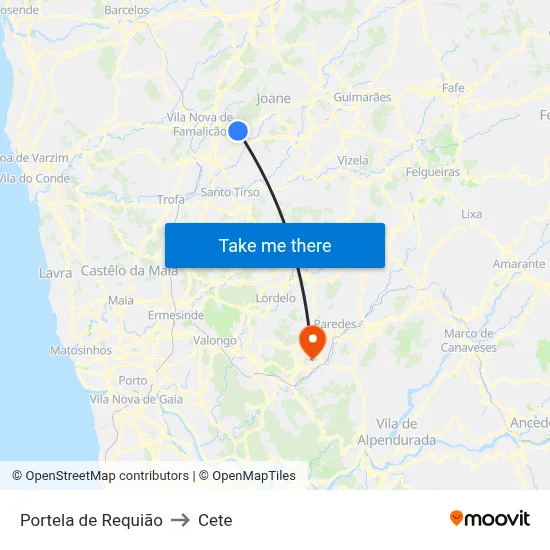 Portela de Requião to Cete map