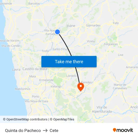 Quinta do Pacheco to Cete map