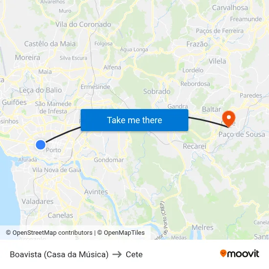 Boavista (Casa da Música) to Cete map