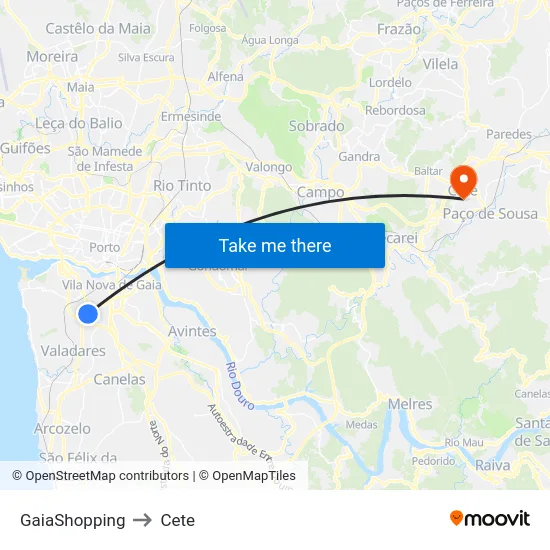 GaiaShopping to Cete map