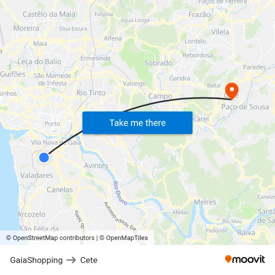 GaiaShopping to Cete map