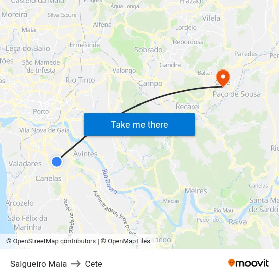 Salgueiro Maia to Cete map