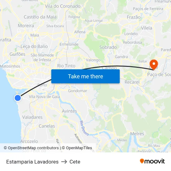 Estamparia Lavadores to Cete map